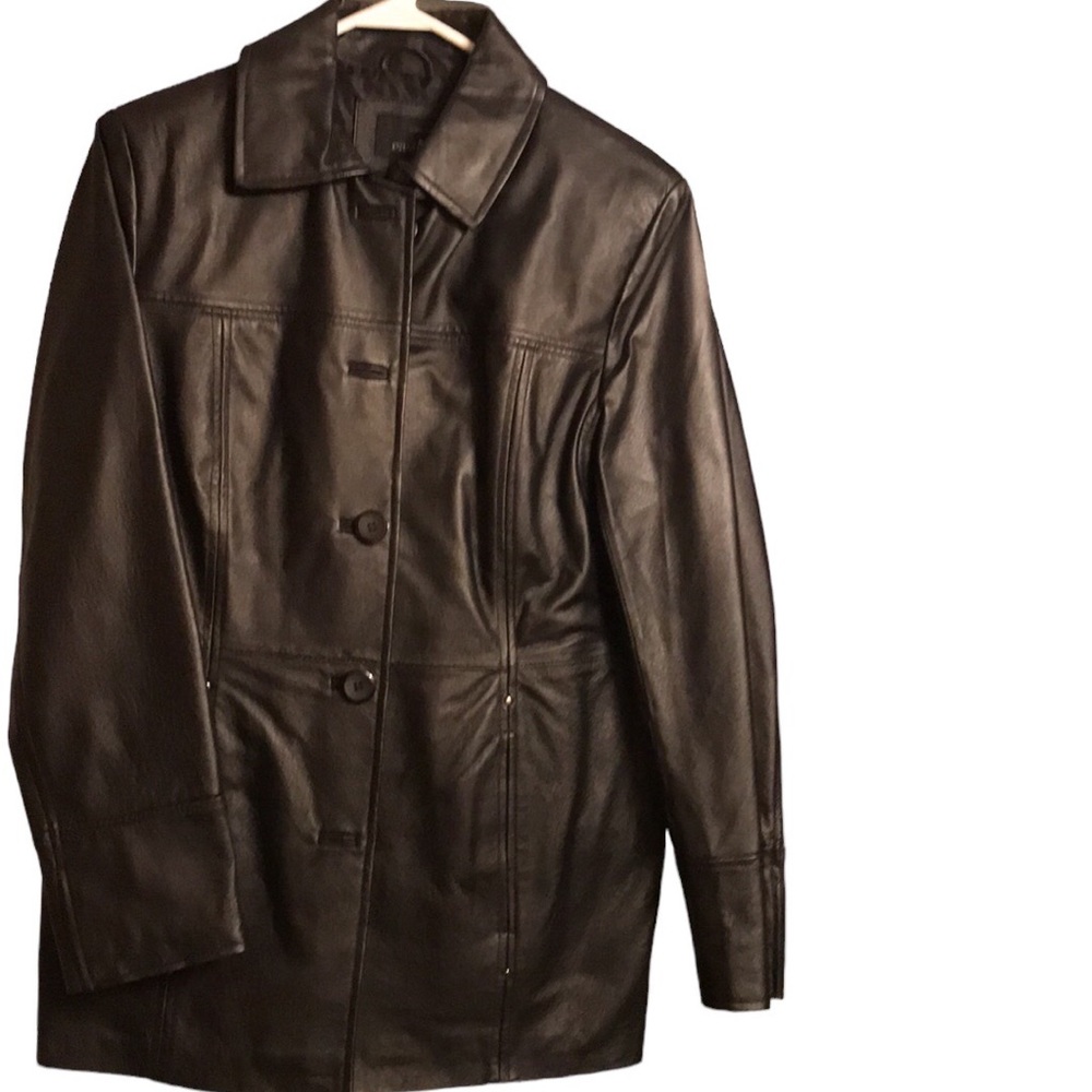 NWOT EAST 5th Black leather coat button-down long small jacket